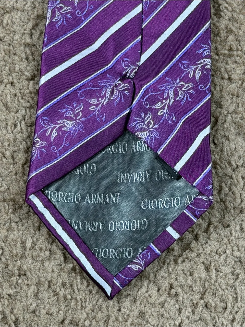 Giorgio Armani Purple Striped Floral Silk Tie